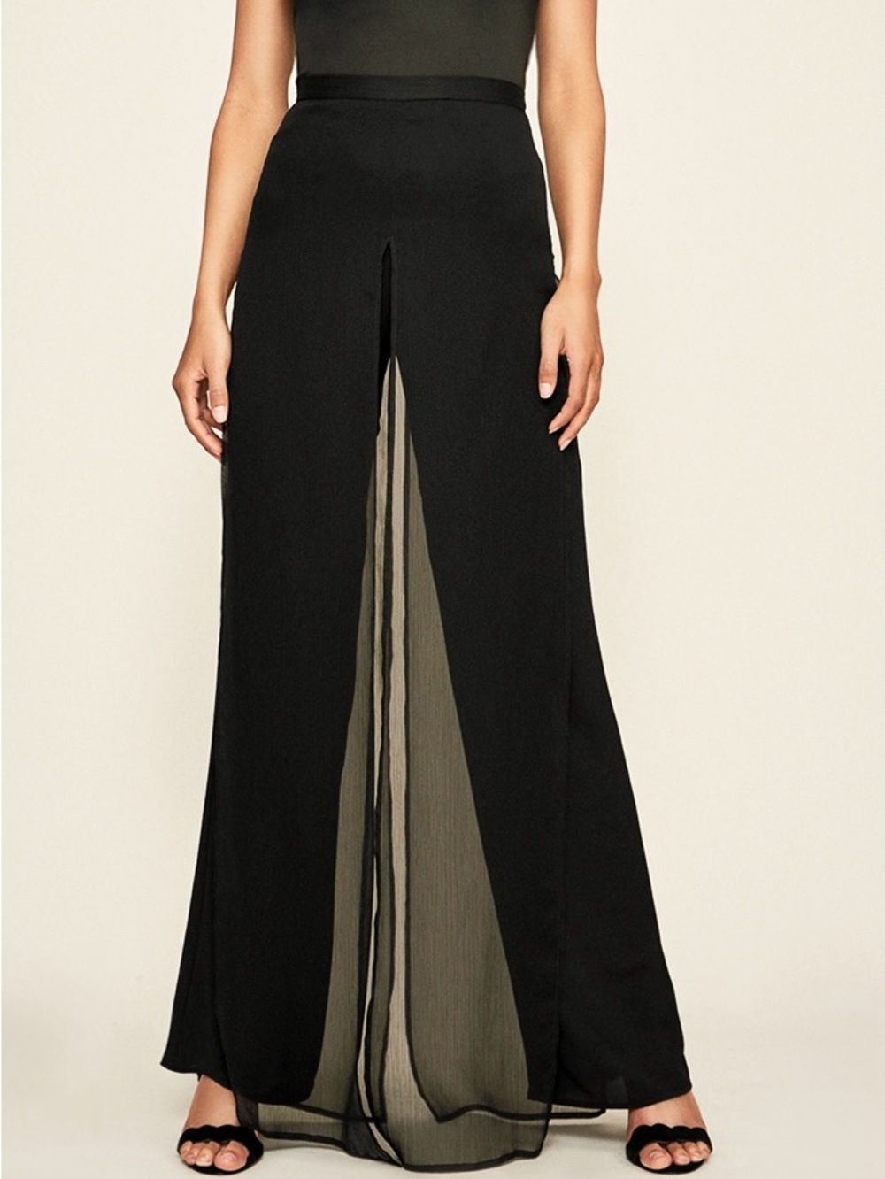 Tadashi Shoji Seaton Chiffon Panel Black Wide Leg Palazzo Pants Elegant - Picture 6 of 7